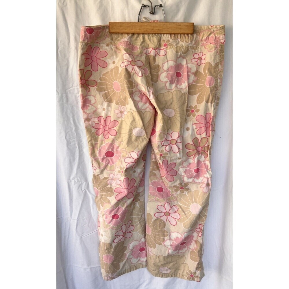 Vtg Y2K Old Navy Pink Floral Capri Khaki Pants M Low Rise Flower Power Boho - Picture 7 of 10